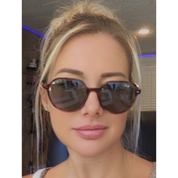 UNISEX Ray Ban Sunglasses RB 2195 Thalia 53 18 Polished Havana Blue Lenses - Picture 11 of 12